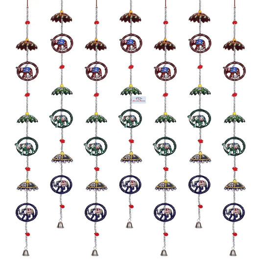 Heart Home Umbrella Shape Door Hanging Windchimes Pairs 3 Paper Mache & 3 Elephants