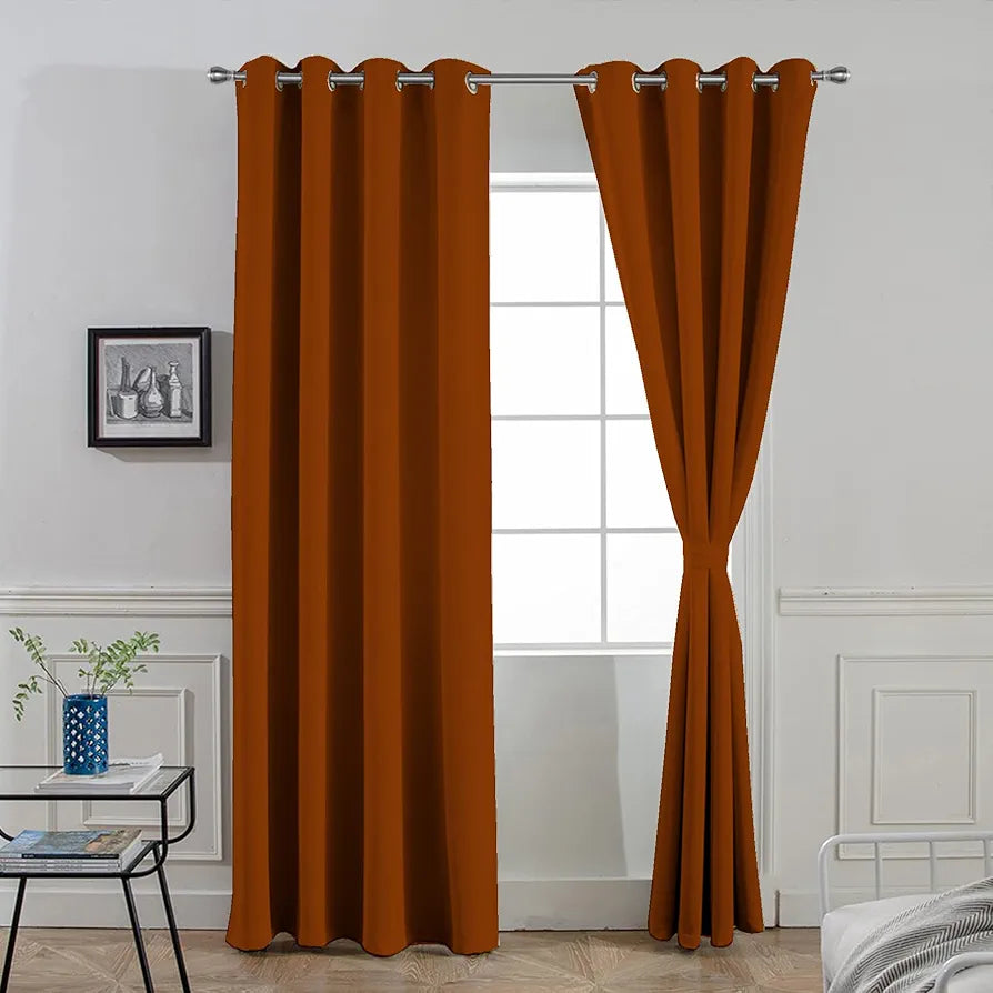 Divine Casa 7 Feet Super Satin Semi Blackout Door Curtain Colour Orange Rust for Home & Office (Pack of 1)