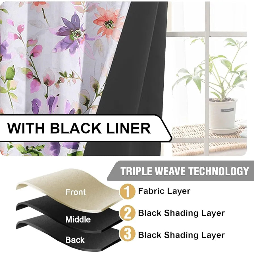 Cloth Fusion Blackout Printed Premium Door Curtains 7 Feet Long Set of 2 Purple Lotus