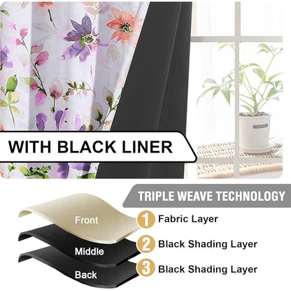 Cloth Fusion Blackout Printed Premium Door Curtains 7 Feet Long Set of 2 Purple Lotus
