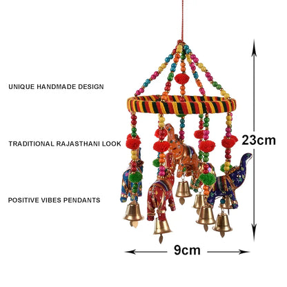 Kuber Industries Rajasthani Traditional Windchimes Hanging Ring Elephant with Bells Pack of 2