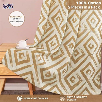 Urban Space Cotton Curtains for Door Pack of 2 Curtain with Eyelets and Tieback (Clour Basics Beige)