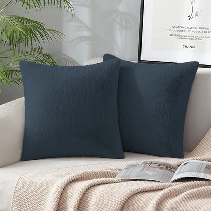 Luxe Home Cushion Cover One Side Rabbit Fur Plain Design Covers Set of 2 Anthra