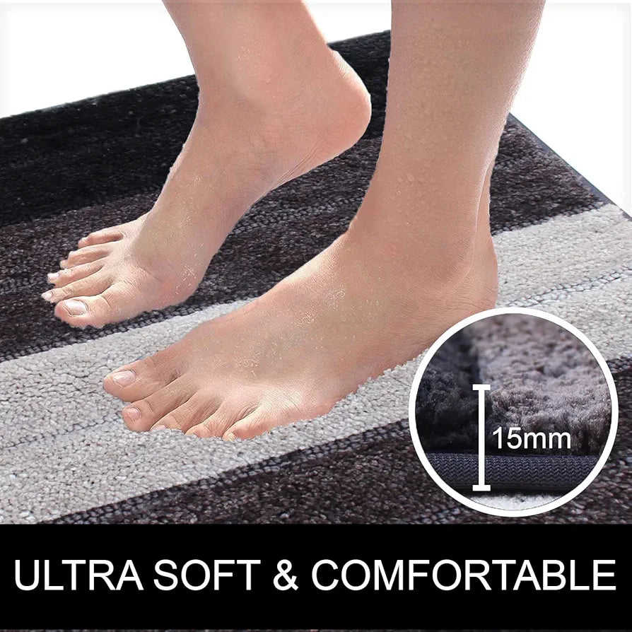 Luxe Home International Microfiber Rectangular Bath mat Soft Anti Slip Skid Luxury Mats 40X60 Cm Colour Anthra (Pack of 2)