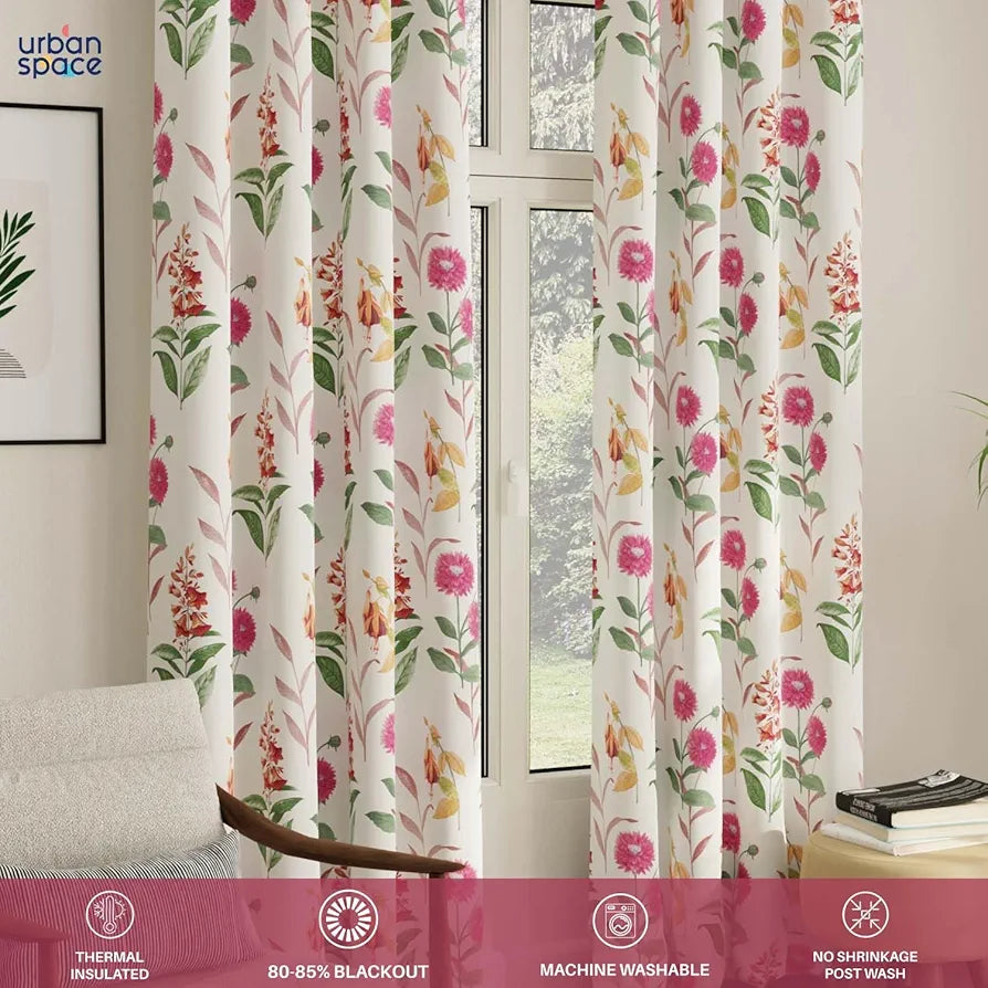 Urban Space Digital Printed Blackout Curtains for Door Bedroom Room Darkening Blackout Kids Decorative Curtains 1 Piece Curtain Cone Flower Pink