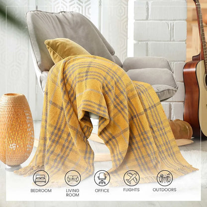 Sashaa World Soft Check Throw Blanket Colour Mustard