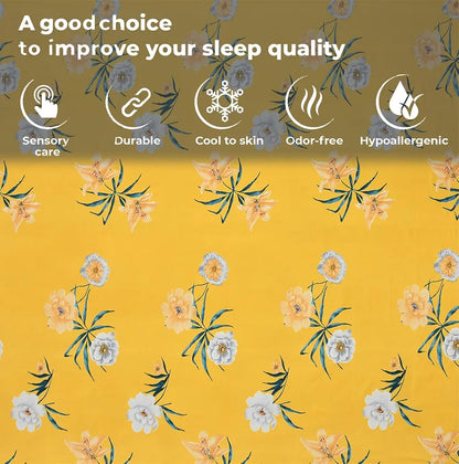 Fresh From Loom King Size Soft Glace Cotton Fitted Floral Bedsheet With Two Pillow Cover Elastic Fitted Bed Sheets Peach Yellow 144 TC