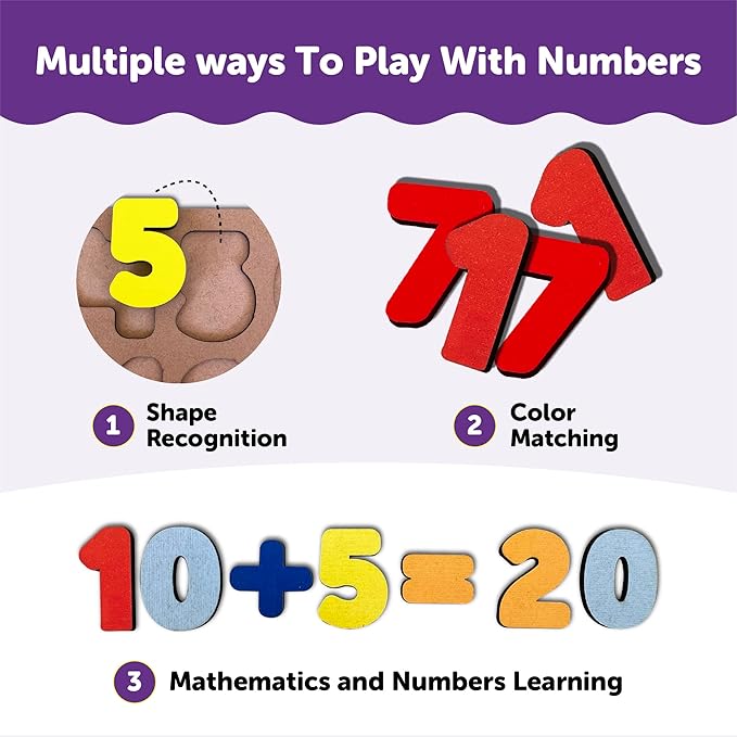 Mini Leaves Wooden Chunky Number Math Puzzle | Wooden Number Shape Counting Learning Puzzles for Toddlers