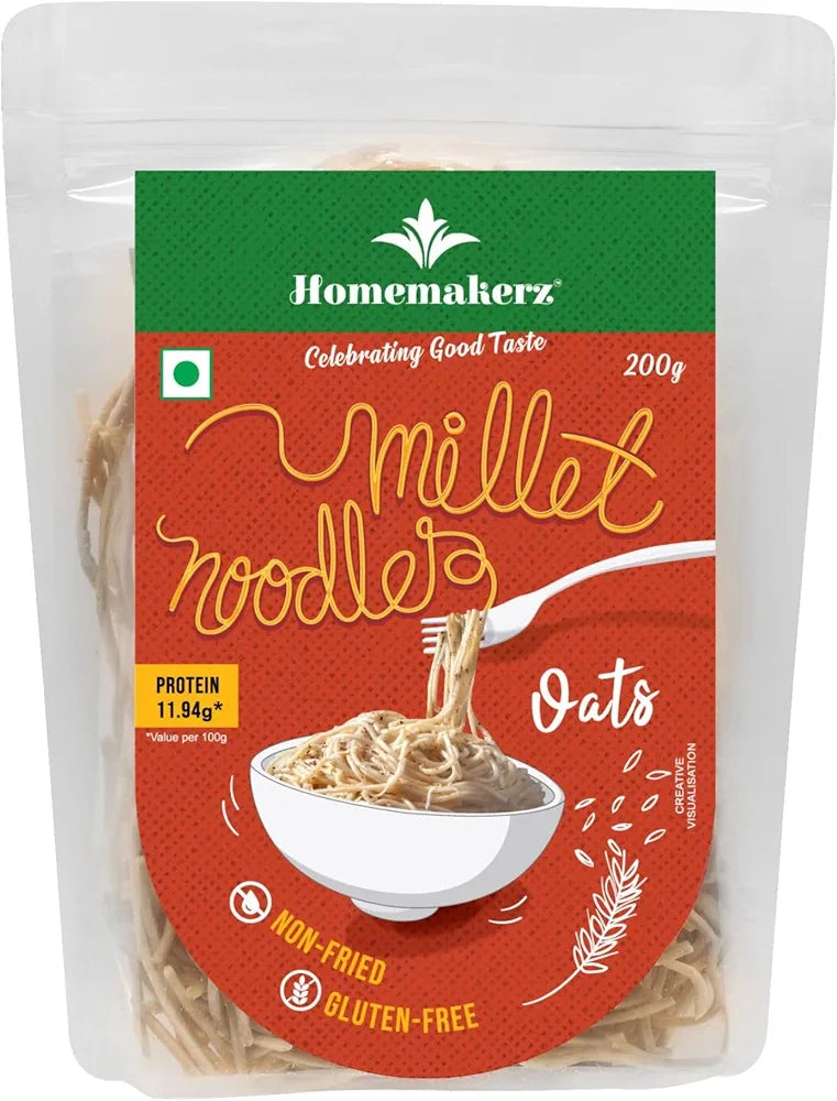 Homemakerz Oats Noodles, Natural, Preservative, Gluten & Fat Free, Not Fried & No Oil, Zero Maida & Wheat, Healthy & Tasty Hakka Noodles, 200g