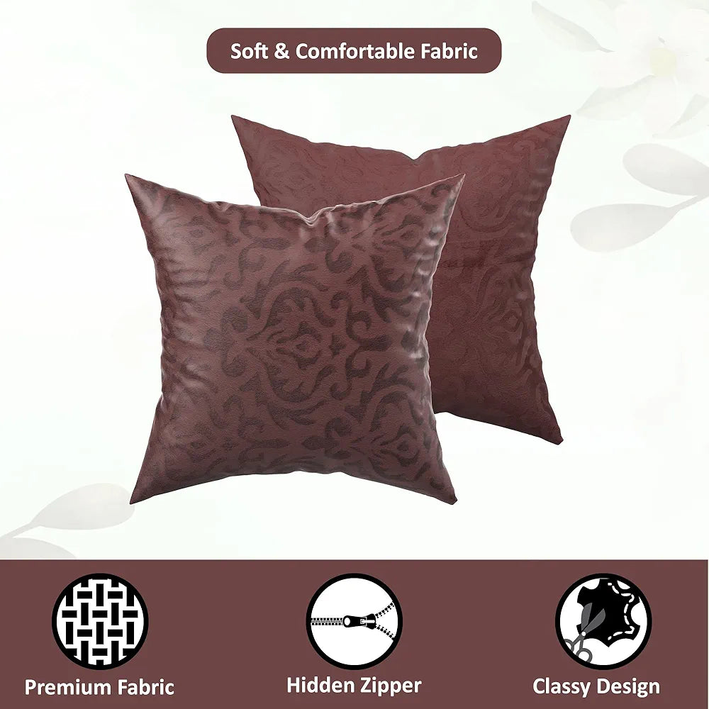 Kuber Industries Set of 5 Washable & Removable Velvet Sofa Pillow Covers with Zip Floral Design Brown