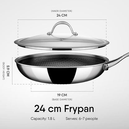 Stahl Artisan Hybrid Triply Frying Pan with Lid Stainless Steel, 1.8 L, 24 cm - 1360 gms