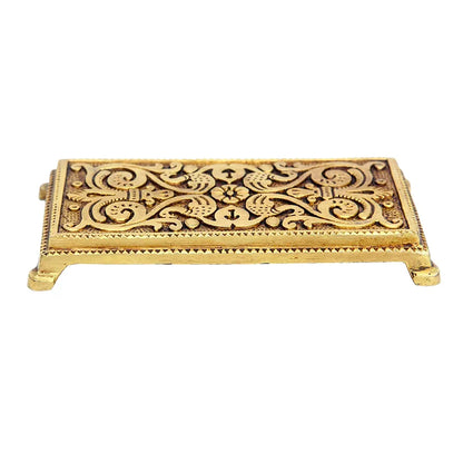 anciently Pooja Chowki Rectangle Shape | Pooja Chowki Rectangle | Brass Chowki, Brass, Gold Colour, 1 Piece 