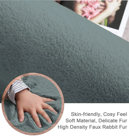 Luxe Home International Rabbit Fur Rectangular Mat Soft Anti Slip Skid Ruffle Mats 60X90 Cm Rug Colour Grey