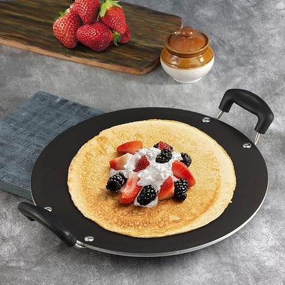 Vinod Zest Aluminium Non Stick Pathri Tawa - 31.5 cm | 5mm Thick | 3 Layer Coating | Metal Spoon Friendly | Bakelite Handle