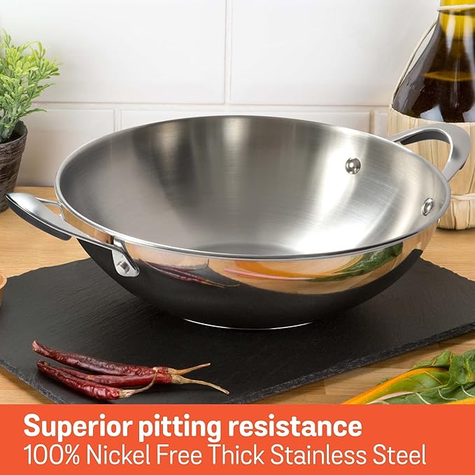 Meyer Select Nickel Free Stainless Steel Kadai with Glass Lid 26cm/ 3.25 Liters Silver