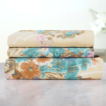 Cloth Fusion Glace Cotton Elastic Fitted Bedsheet for Double Bed King Size with 2 Pillow Covers Spring Bloom