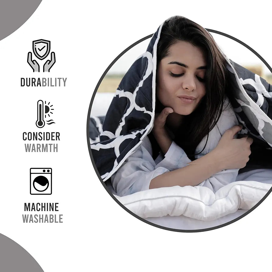 Divine Casa 120 GSM Microfiber Reversible Lightweight Double Bed Size Printed Comforter Colour Black and Grey