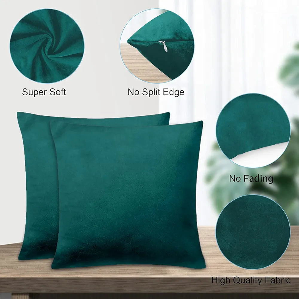 Cloth Fusion Velvet Sofa Cushion Cover Set of 2 Luxurious Cushion Cover Peacock Green