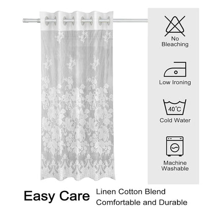 Kuber Industries Cotton Door Curtains with 8 Rings Net Frill Door Curtain SY27 White Colour