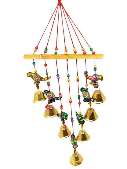 Handcrafted Recycled Material Rajasthani Wind Chime Parrots