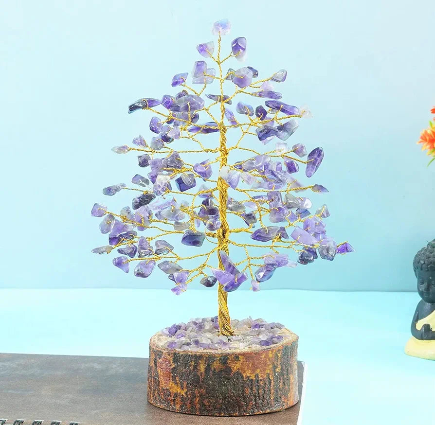 Crocon Amethyst Gemstone Money Tree Feng Shui Bonsai Golden Wire