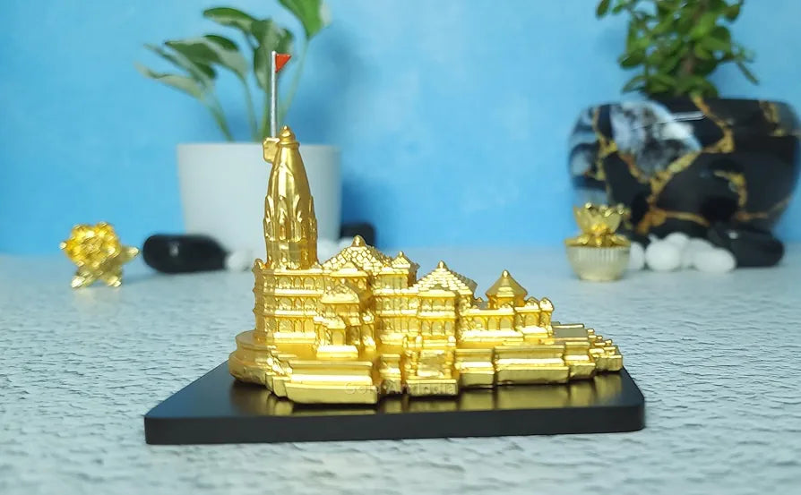 Gold Art India Ram Mandir Ayodhya Gold Plated Matte 24 Karat - Minature Small