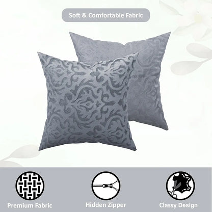 Kuber Industries Set of 5 Washable & Removable Velvet Sofa Pillow Covers with Zip Floral Design Grey