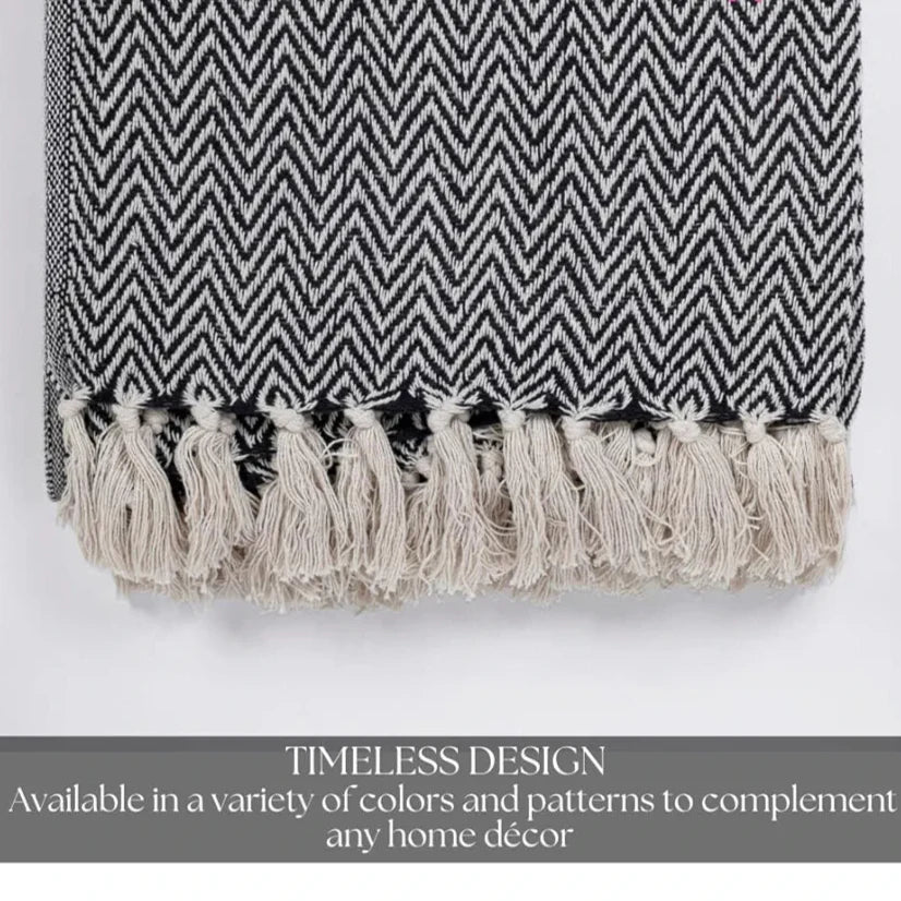 Homadorn All Season Cotton Weaved Throw Blanket Colour Black