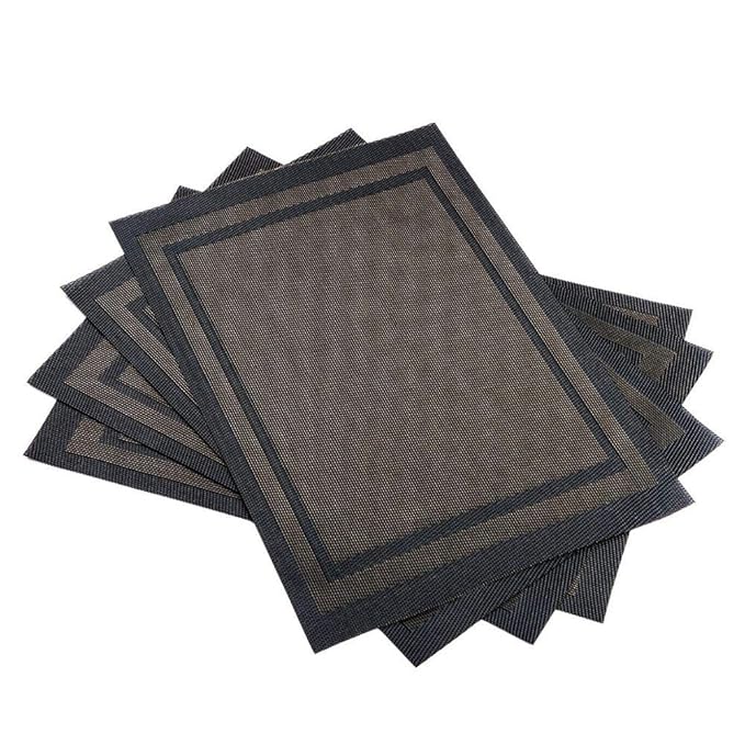 Leeonz Easy to Clean Non Slip Heat Resistant Dining Table Mats Black Set of 4pcs