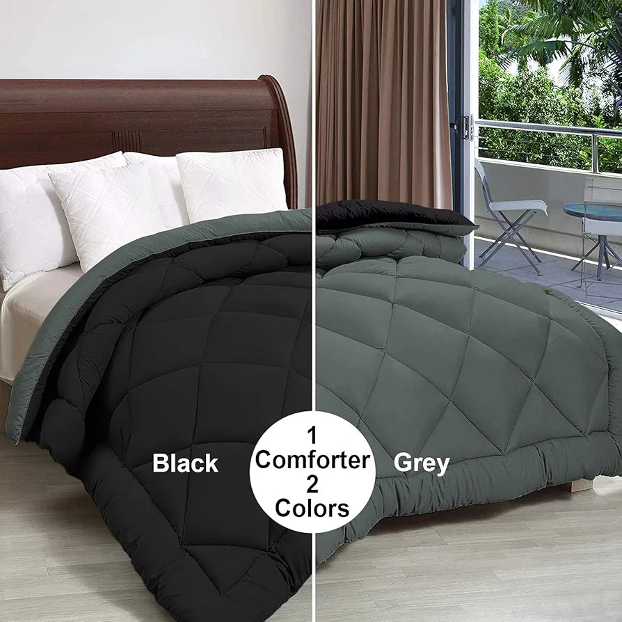 Cloth Fusion Reversible AC Comforter Single Bed Soft Microfibre Quilt Blanket for Winter Black & Grey