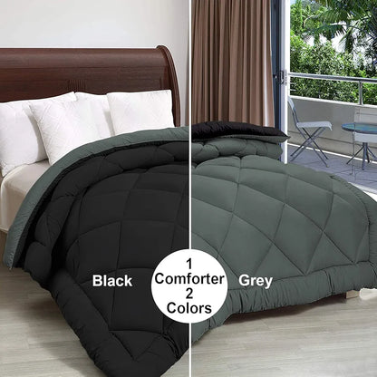 Cloth Fusion Reversible AC Comforter Single Bed Soft Microfibre Quilt Blanket for Winter Black & Grey
