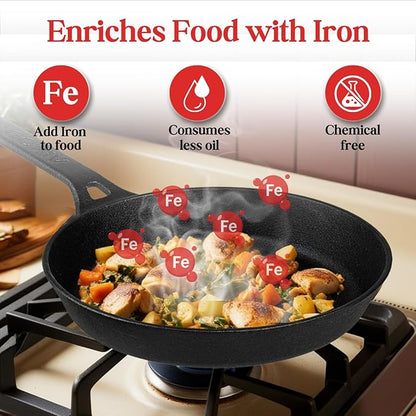 Vinod Legacy Pre Seasoned Cast Iron/Loha Frypan - 24 cm | Naturally Non Stick Skillet Pan for Frying