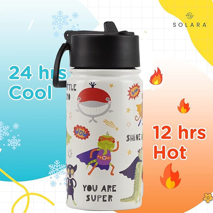 Solara Insulated Water Bottle for Kids 450ml Kids Water Bottle Sipper Bottle for Kids Animal Heroes