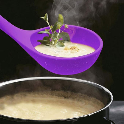 Woodtula Silicone Soup Ladle Spatula with Wooden Handle Non-Stick Kitchen Utensil Tools Purple