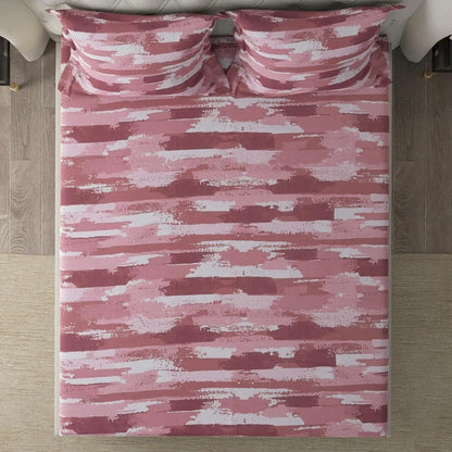 Cloth Fusion 186tc Glace Cotton Elastic Fitted Bedsheet for Double Bed King Size with 2 Pillow Covers Rosewater Stripes