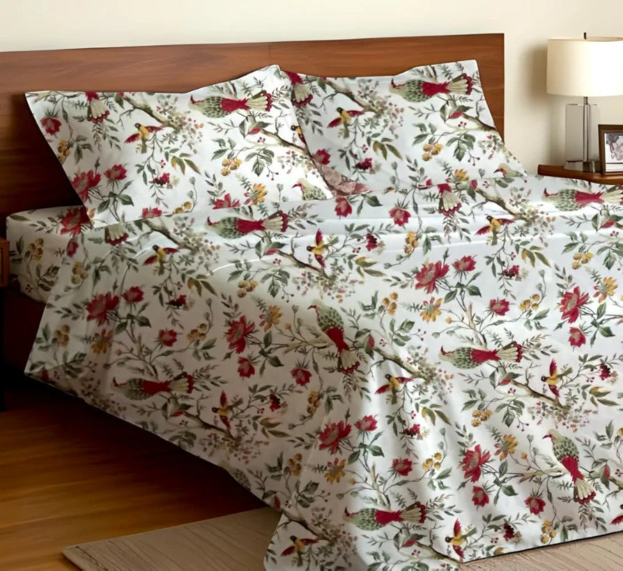 Sajavat Home 100% Pure Cotton King Size Bedsheet Set with 2 Pillow Covers Colour Flamingo Floral