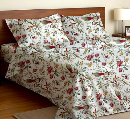 Sajavat Home 100% Pure Cotton King Size Bedsheet Set with 2 Pillow Covers Colour Flamingo Floral