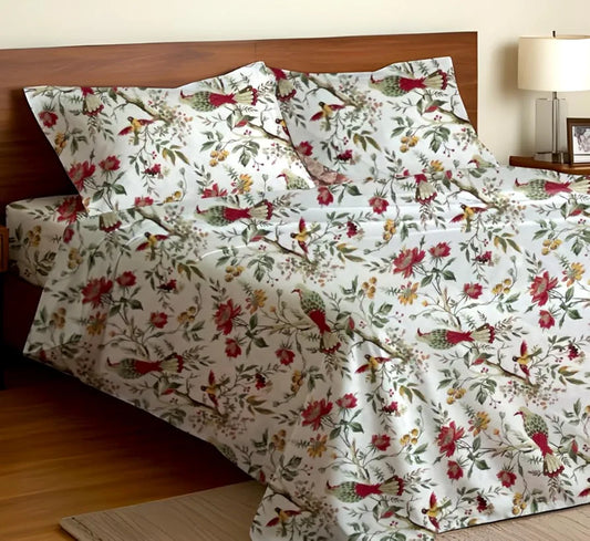 Sajavat Home 100% Pure Cotton King Size Bedsheet Set with 2 Pillow Covers Colour Flamingo Floral