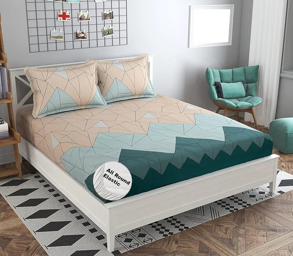 Fresh From Loom Floral Bedsheet King Size Bed With Two Pillow Cover Elastic Fitted Bed Sheets Beige Green 144 Tc Beige Green