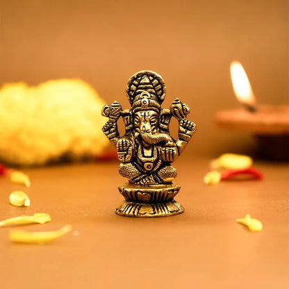 Ekhasa Pure Brass Ganesha Idol Pital Ganesh Murti Size: 5.5 cm