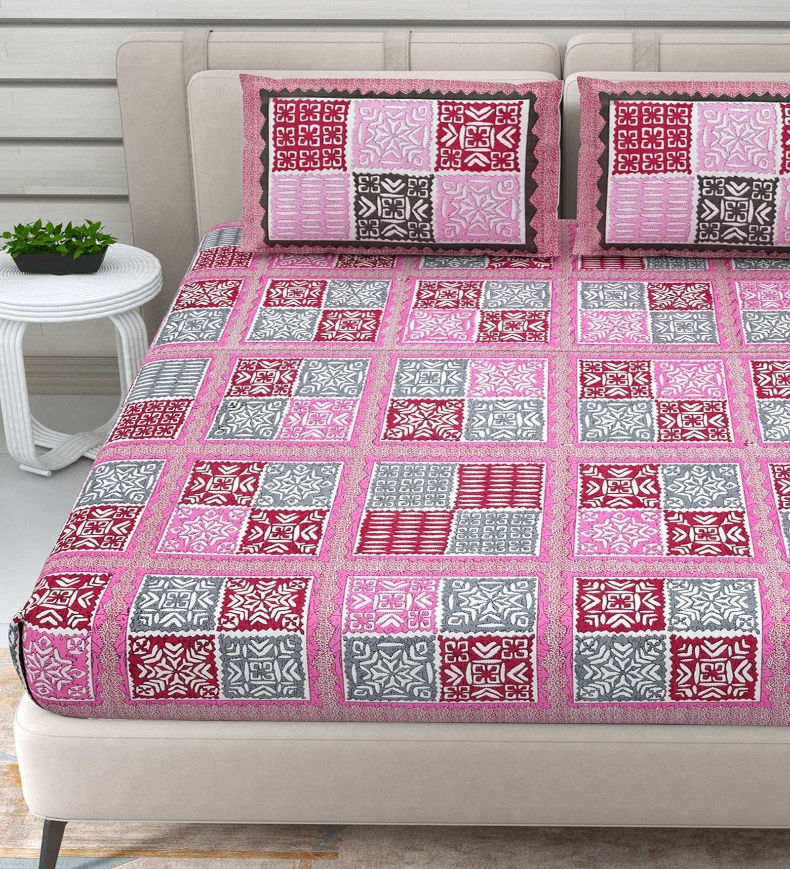 100% Pure Cotton Traditional Printed Bedsheet for Double Bed King Size Bedsheet with 2 Pillow Covers