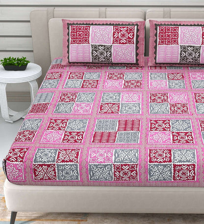 100% Pure Cotton Traditional Printed Bedsheet for Double Bed King Size Bedsheet with 2 Pillow Covers