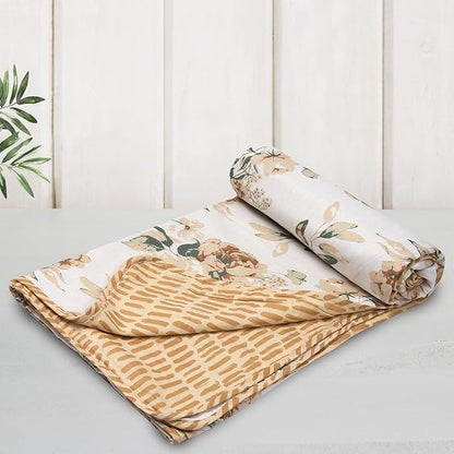 Huesland 100% Cotton Reversible Dohar Single Bed Cotton | Soft Cambric Weave, All Weather Light Ac Blanket | Blushing Blooms
