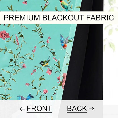 Cloth Fusion Blackout Printed Premium Door Curtains 7 Feet Long Set of 2 Blue Forest