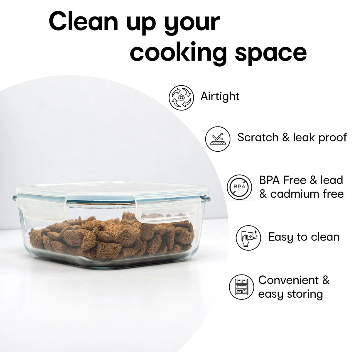 Anko 1.1L Glass Storage Container with Lockable Lid | Pack of 2 | Leak-Proof | Clear