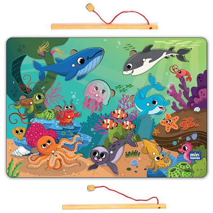 Mini Leaves 2 in 1 Wooden Magnetic Fishing Game for Kids | Fishing Game Educational Fish Catching Game for Kids