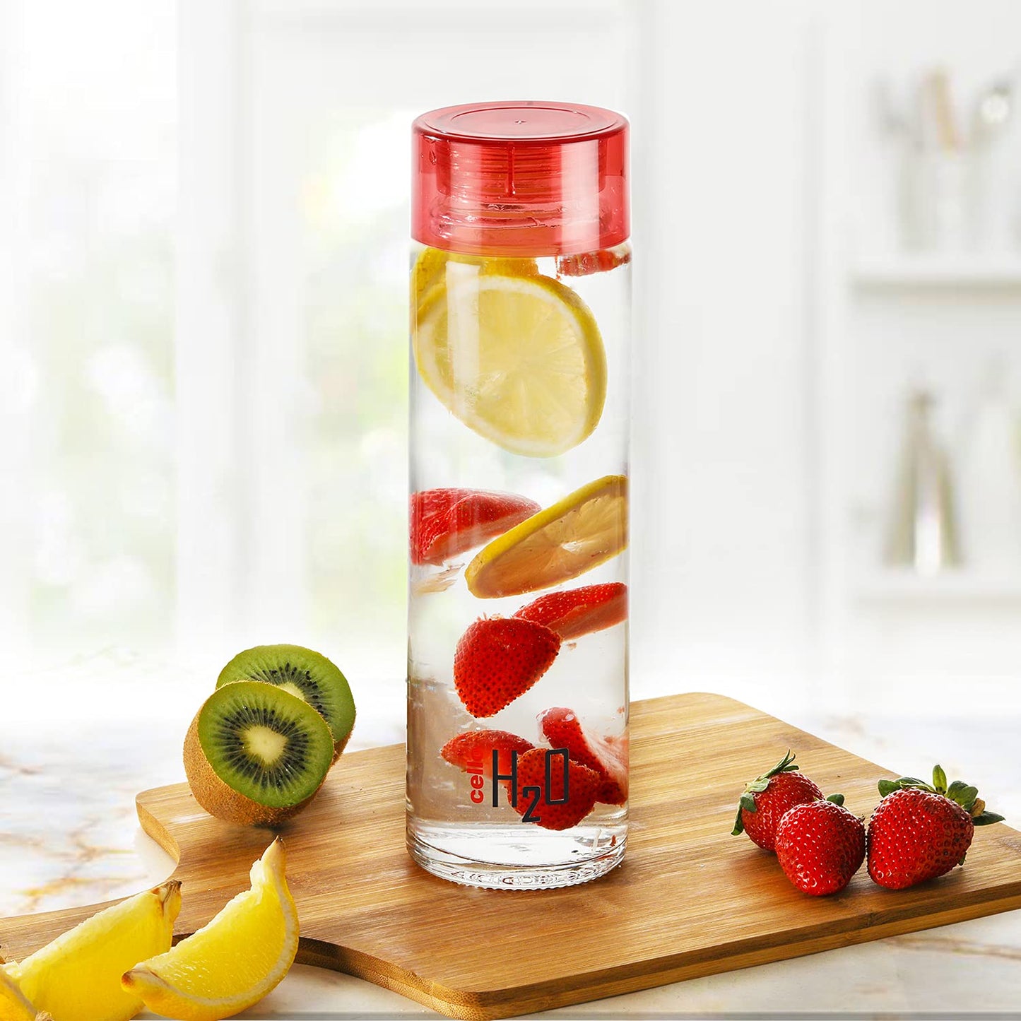 Cello H2o Glass Fridge Water Bottle With Plastic Cap | 920 Ml | Set of 6 | Red