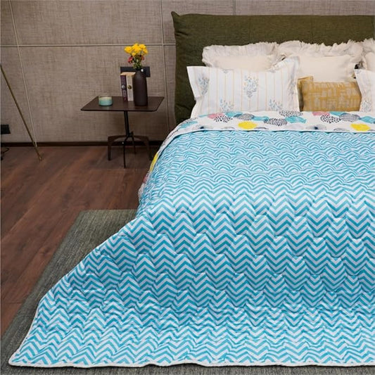 Urban Space Ultra Soft Quilted Winter Comforters for Single Bed Printed AC Blanket Colour Turkey Blue
