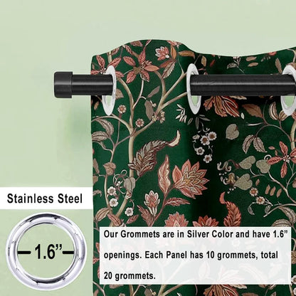 Cloth Fusion Blackout Printed Premium Door Curtains 7 Feet Long Set of 2 Green Dream