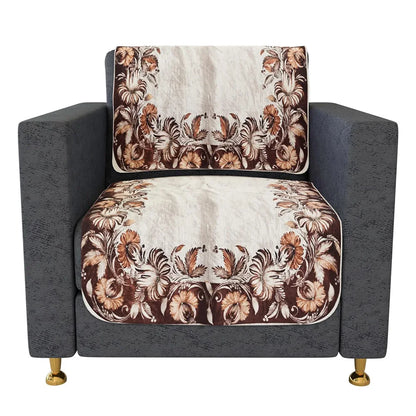 Kuber Industries Sofa Slip Cover Set Brown Flower Sofa Cover 5 Seater Couch Cover Cream